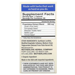 Motherlove, для грудного вскармливания, специальная смесь More Milk, 60 капсул с жидкостью