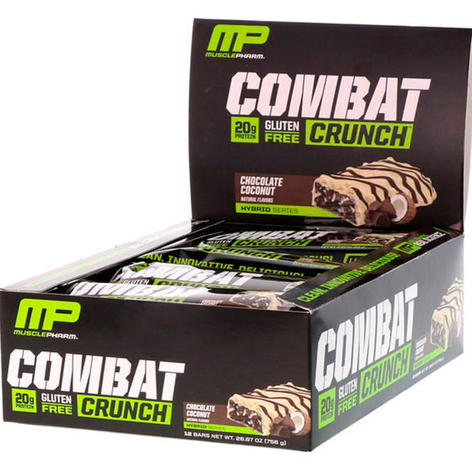 MusclePharm, Combat Crunch, шоколадный кокос, 12 батончиков, (63 г) каждый