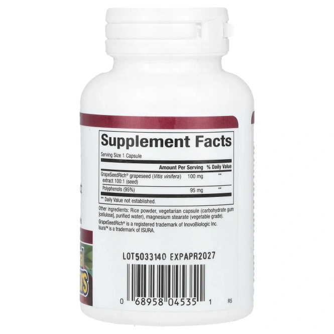 Natural Factors, Экстракт виноградной косточки, 95% полифенолов, 100 мг, 60 растительных капсул