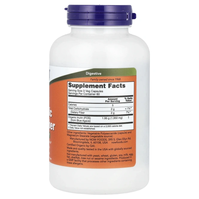 NOW Foods, пребиотическая клетчатка инулина, 180 растительных капсул