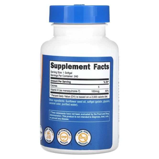 Nutricost, витамин K2, 100 мкг, 240 капсул