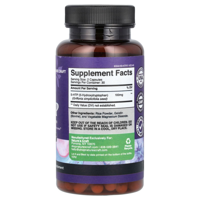 Nature's Craft, 5-HTP, повышенная сила действия, 60 капсул
