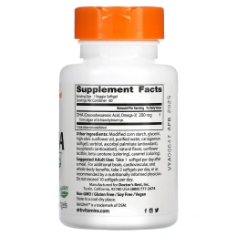 Doctor's Best, Растительная ДГК (Best Vegetarian DHA), из морских водорослей, 200 мг, 60 растительных таблеток