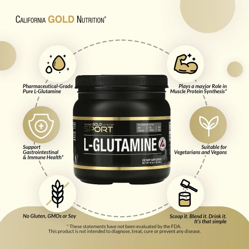 California Gold Nutrition, L-глутамин, AjiPure, порошок без примесей, без глютена, 16 унций (454 г)