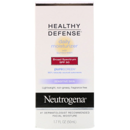 Neutrogena, Healthy Defense, ежедневный увлажняющий крем с солнцезащитным кремом, SPF 50 широкого спектра действия, для чувствительной кожи, 1,7 ж. унц. (50 мл)