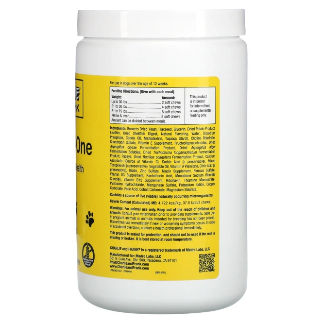 Charlie & Frank, Dog Four-in-One, 120 мягких жевательных таблеток