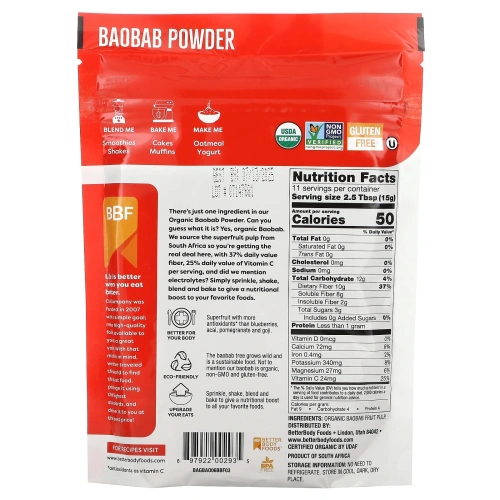 BetterBody Foods, Органический порошок баобаба, 170 г (6 унций)