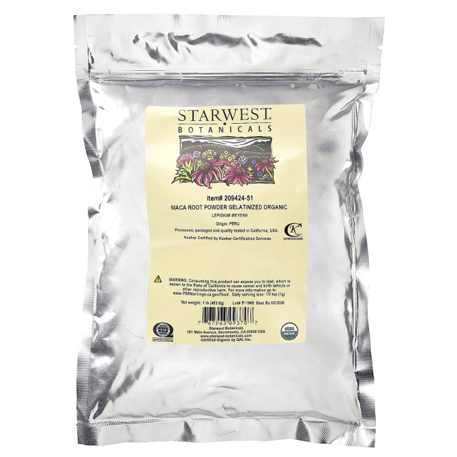Starwest Botanicals, Порошок из органического корня маки, желатинизированный, 453,6 г (1 фунт)