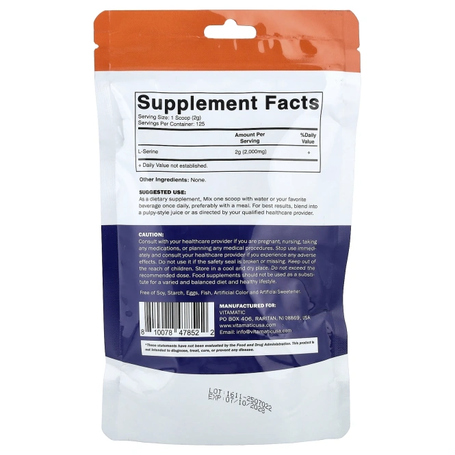 Vitamatic, L-серин в порошке, 250 г (8,8 унции)