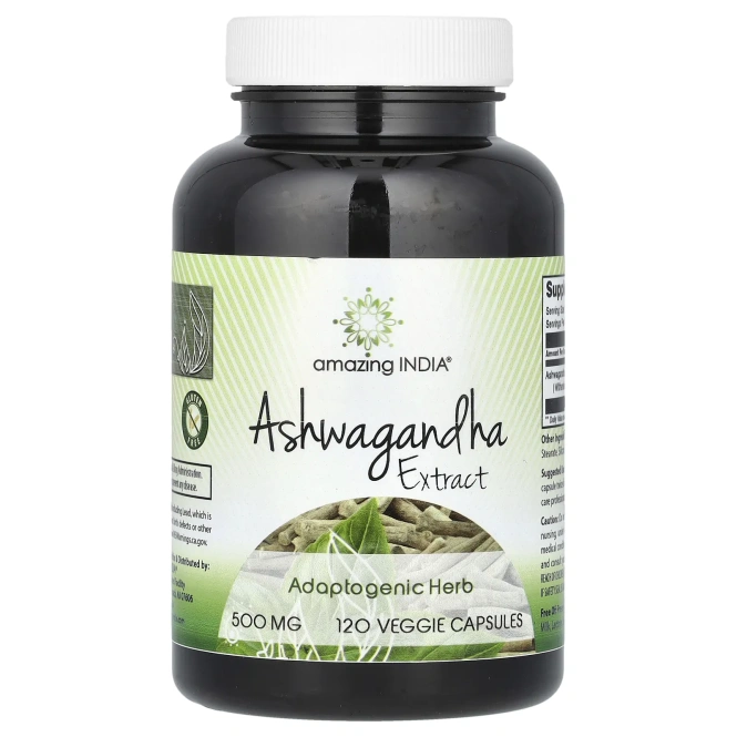 Amazing India, Экстракт ашваганды, 500 мг, 120 растительных капсул