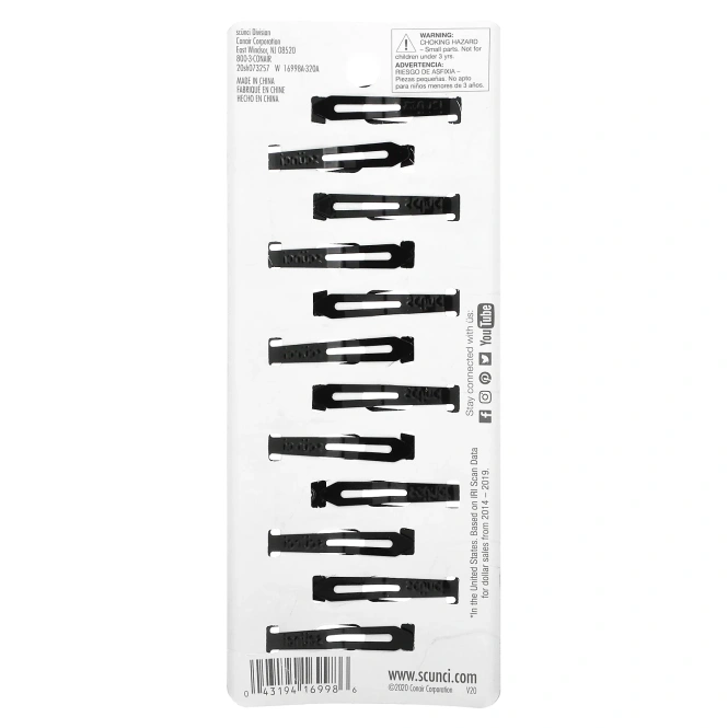 Scunci, Заколки для волос, черные, 12 штук