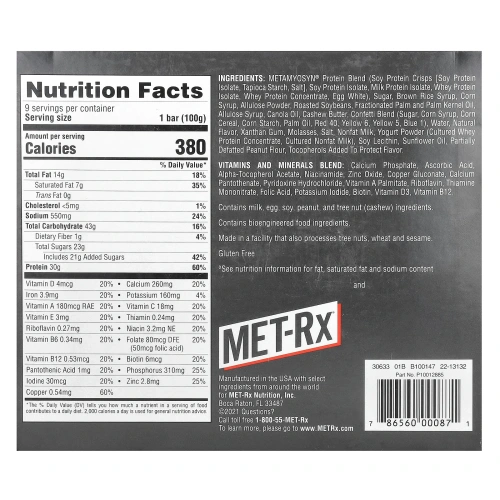 Met-Rx, Батончик Big 100 Meal Replacement Фруктовый хруст хлопьев 9 батончиков