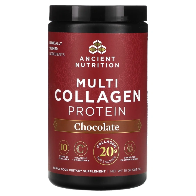 Dr. Axe / Ancient Nutrition, Multi Collagen Protein, шоколад, 10 унций (283,2 г)