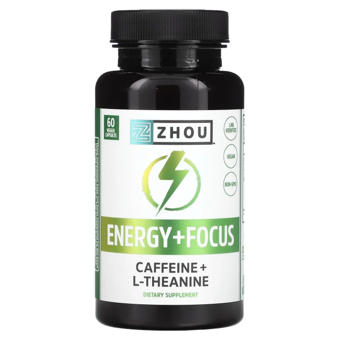 Zhou Nutrition, Энергия + концентрация, 60 вегетарианских капсул