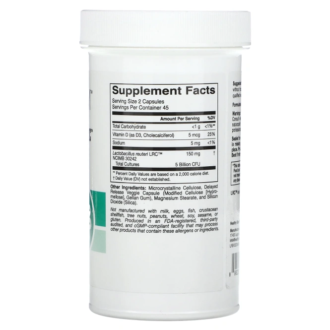 HealthyBiom, Lactobacillus Reuteri LRC с витамином D, 5 млрд КОЕ, 90 растительных капсул