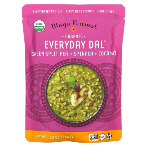 Maya Kaimal, Organic Everyday Dal, зеленый горошек, шпинат и кокос, 284 г (10 унций)