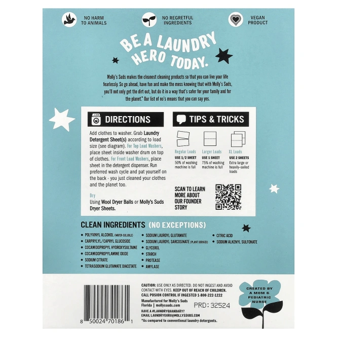Molly's Suds, моющее средство для стирки, без запаха, 35 шт.