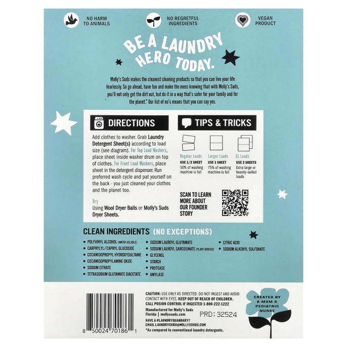 Molly's Suds, моющее средство для стирки, без запаха, 35 шт.