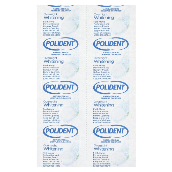 Polident, Антибактериальное средство для очищения зубных протезов, ежедневное отбеливающее средство, тройная мята, 84 таблетки