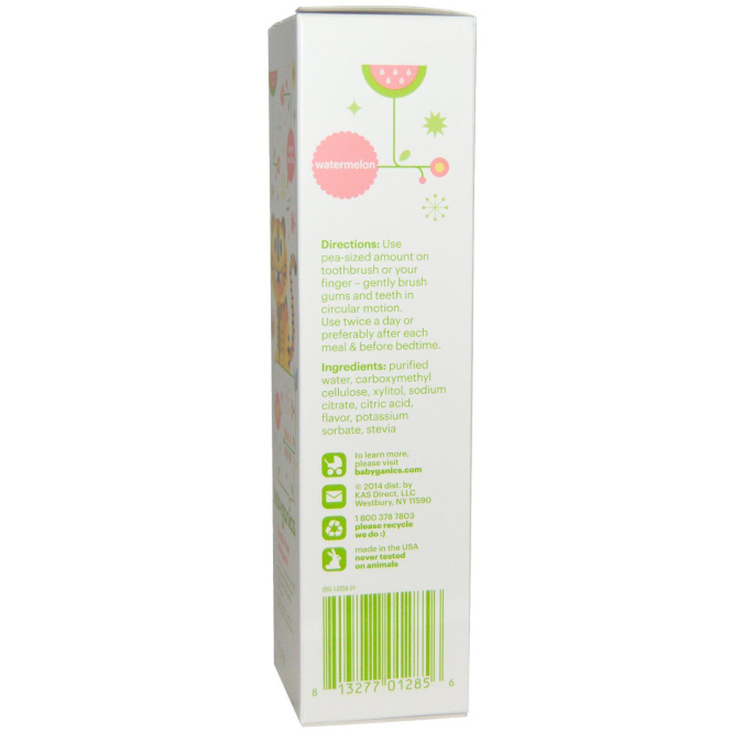 BabyGanics, Зубная паста без фторида, арбуз, 4 унции (113 г)