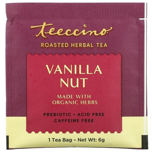 Teeccino, Обжаренный травяной чай со вкусом ванили, средняя обжарка, без кофеина, 10 чайных пакетиков, 60 г