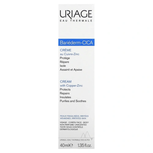 Uriage, Bariederm, Cica-Cream with Copper-Zinc, Fragrance-Free, 1.35 fl oz (40 ml)