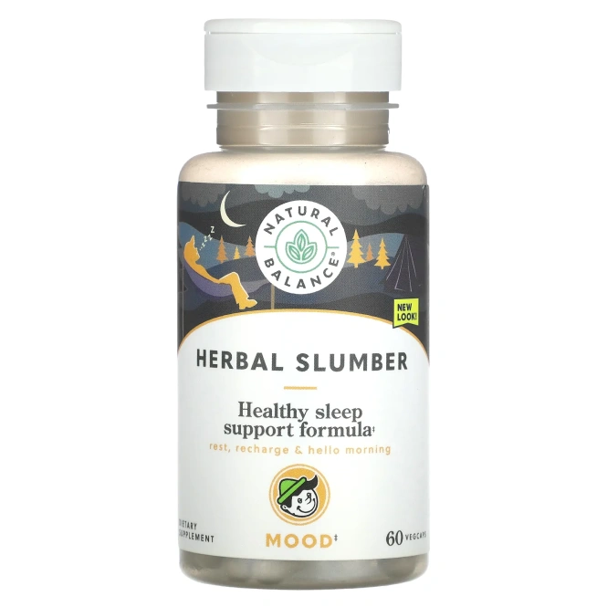 Natural Balance, Herbal Slumber, мелатонин и валериана, 60 вегетарианских капсул