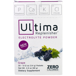 Ultima Replenisher, порошок электролитов с виноградным вкусом, 20 пакетиков, 0,12 унции (3,4 г)