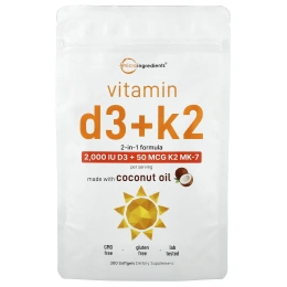 Micro Ingredients, витамины D3 и K2, 300 мягких таблеток