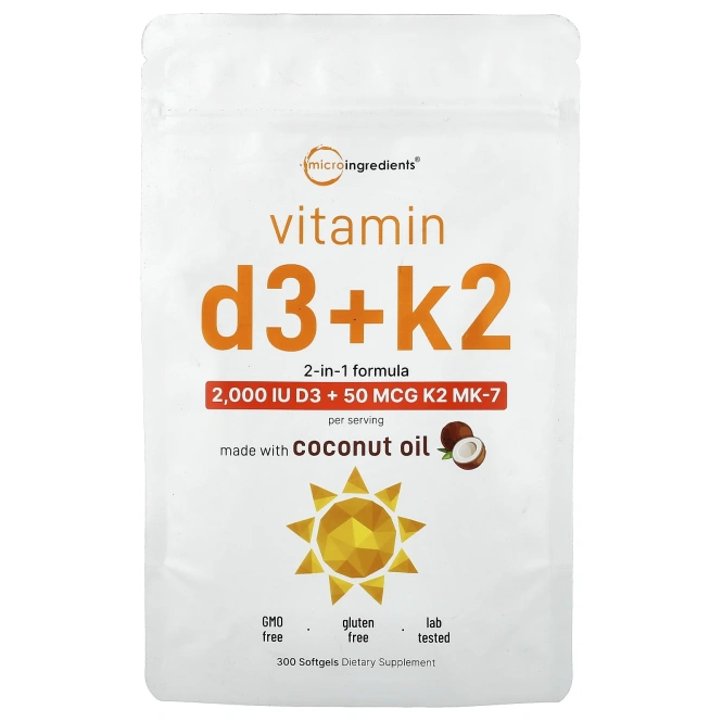 Micro Ingredients, витамины D3 и K2, 300 мягких таблеток