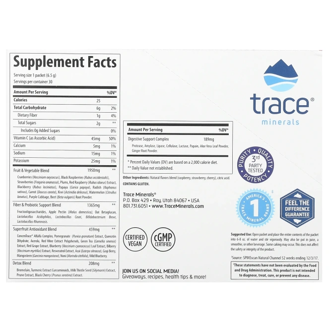 Trace Minerals Research, Reds Pak Ягодный микс 30 шт