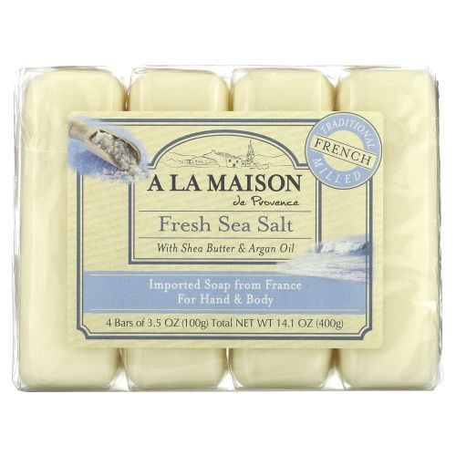 A La Maison de Provence, Мыло для рук & тела, Свежая морская соль, 4 бруска по 3.5 унции