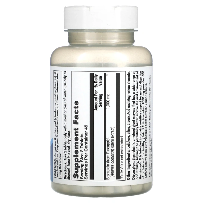 KAL, бромелаин, 1000 мг, 90 таблеток (500 мг в 1 таблетке)