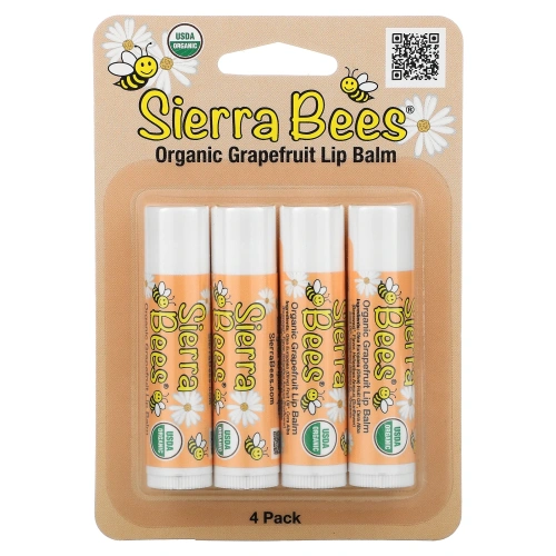 Sierra Bees, Органический бальзам для губ, грейпфрут, 4 пакетика, 0,15 унций (4,25 г) каждый