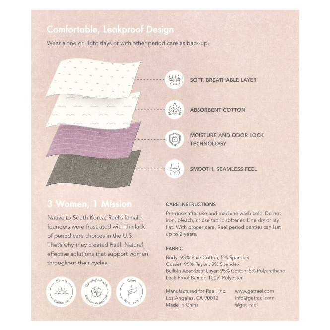 Rael, Многоразовое нижнее белье, бикини, среднее, черное, 1 шт.