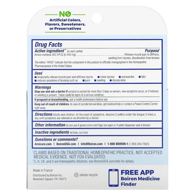 Boiron, Single Remedies, Arnica 30C, обезболивающее, 3 тюбика, 80 пеллет в каждом