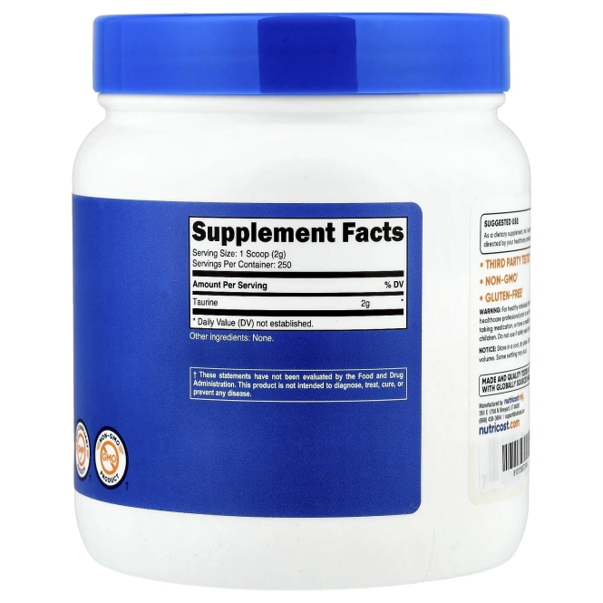 Nutricost, таурин, без добавок, 500 г (17,9 унции)