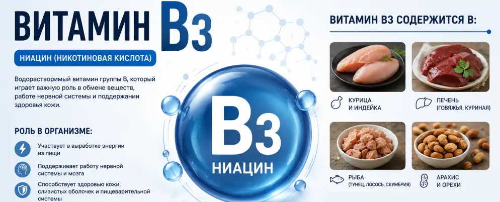 Для чего нужен витамин B3 (никотиновая кислота)?