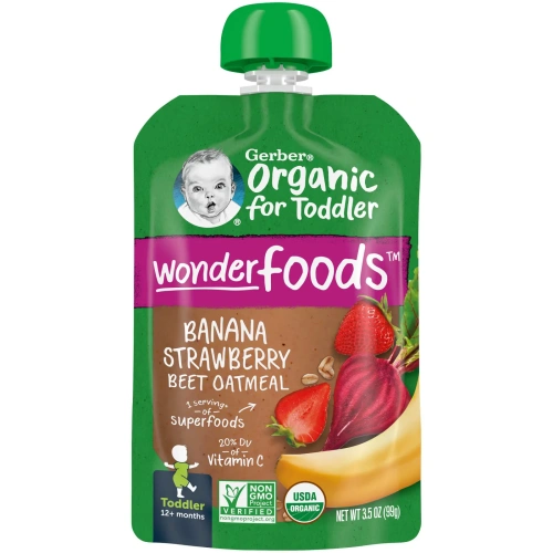 Gerber, Organic Banana, Strawberry, Beet, Oatmeal, Toddler, 12+ Months, 3.5 oz (99 g)