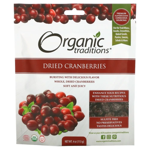 Organic Traditions, Сушеная клюква, 4 унции (113 г)