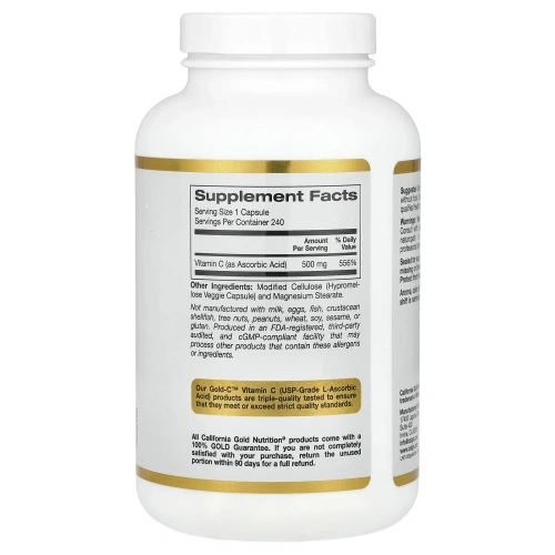 California Gold Nutrition, Gold C, витамин C, 500 мг, 240 вегетарианскиех капсул