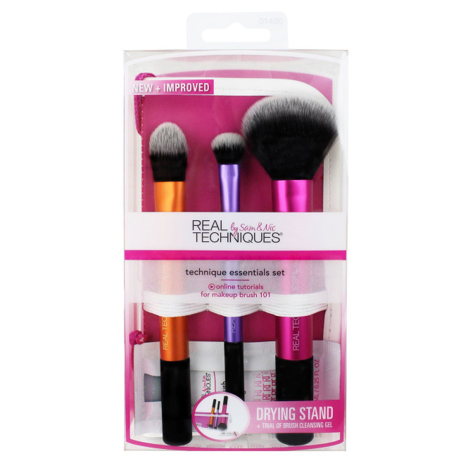 Real Techniques, Travel Essentials, 3 кисти + чехол