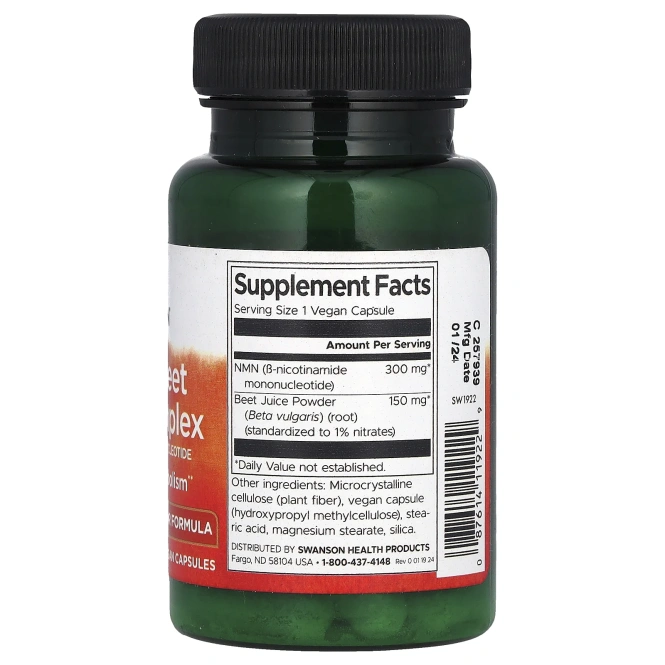 Swanson, Комплекс NMN + свекла, 30 веганских капсул