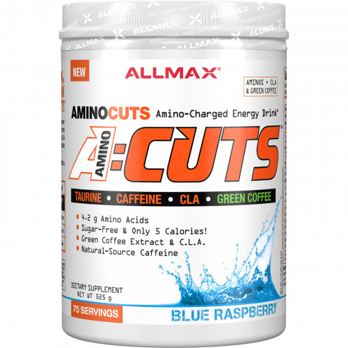 ALLMAX Nutrition, AMINOCUTS (ACUTS), аминокислоты с разветвлённой цепью для похудения (линолевая кислота + таурин + зеленый кофе), голубая малина, 525 г