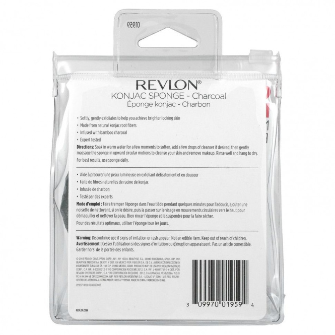 Revlon, Губка с конжаком для лица, очищение и осветление, древесный уголь, 1 спонж