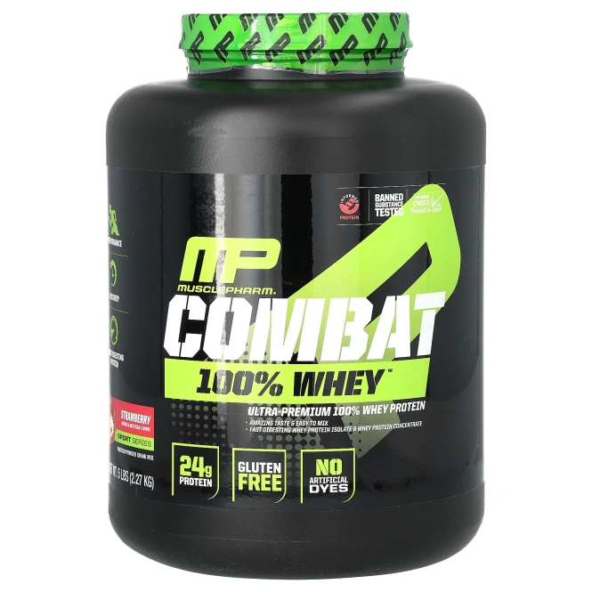 MusclePharm, Combat 100% сывороточный протеин, клубника, 80 унции (2269 г)