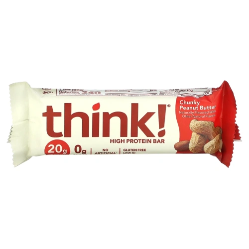 Think Thin, Батончики с высоким содержанием белка, комковатое арахисовое масло, 10 батончиков, по 2.1 унции (60 г) каждый