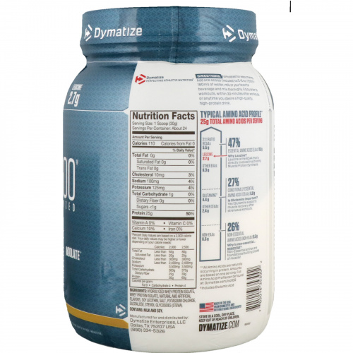 Dymatize Nutrition, ISO100 Hydrolyzed, 100% Whey Protein Isolate, Smooth Banana, 1.6 lb (725 g)