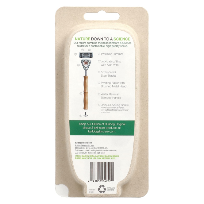 Bulldog Skincare For Men, Оригинальная бамбуковая бритва, 2 картриджа с 5 лезвиями