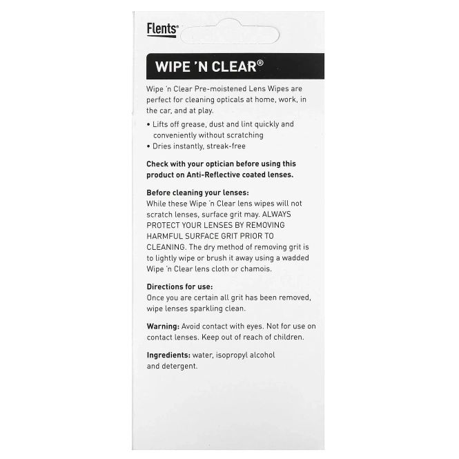 Flents, Wipe 'N Clear, увлажняющие салфетки для линз, 20 шт.